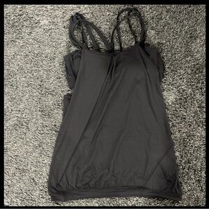 Lululemon black built in bra tank top size 10 semi open back